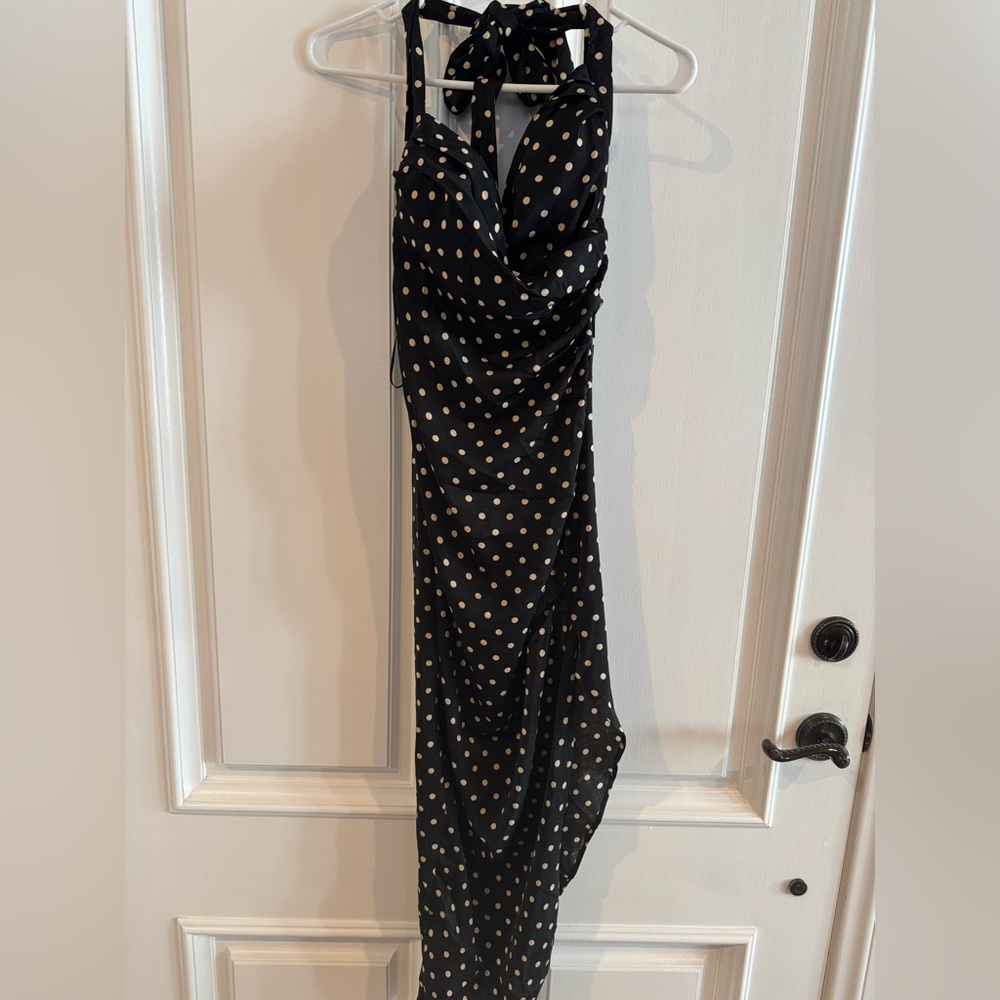 MABLE Halter Black and White Polka Dot Dress